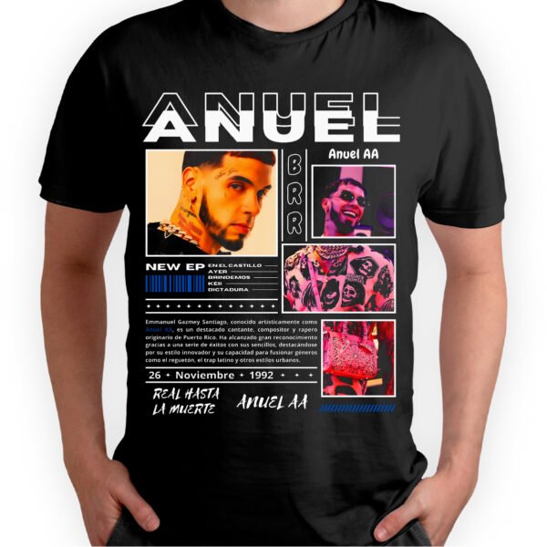 Anuel Playera Negra Casual Urbano 100% Algodón