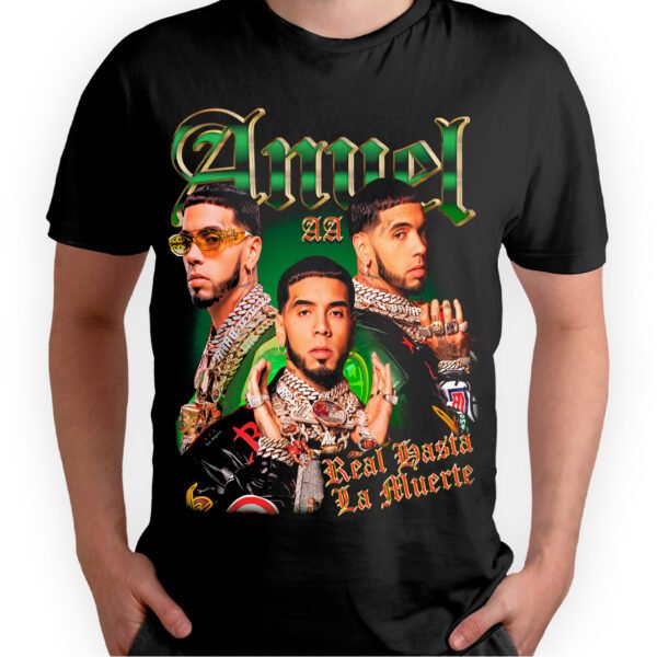 Mesa de trabajo 18-100 Playera Negra Hombre Anuel AA Casual Urbano