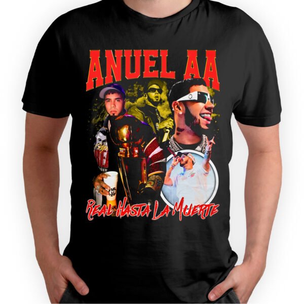 Mesa de trabajo 54-100 Playera Negra Hombre Anuel AA Casual Urbano