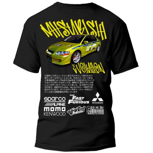 EVO Espalda Playera Negra Hombre Mitsubishi Lancer Evolution Casual Urbano