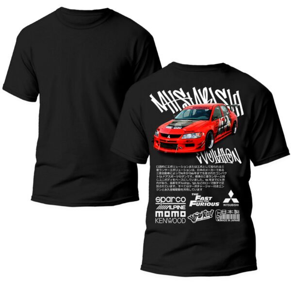 EVOR Doble Playera Negra Hombre Mitsubishi Lancer Evolution Casual Urbano