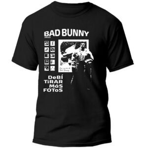 Mesa de trabajo 10-100 Playera Negra Hombre Bad Bunny DTMF Casual Urbano