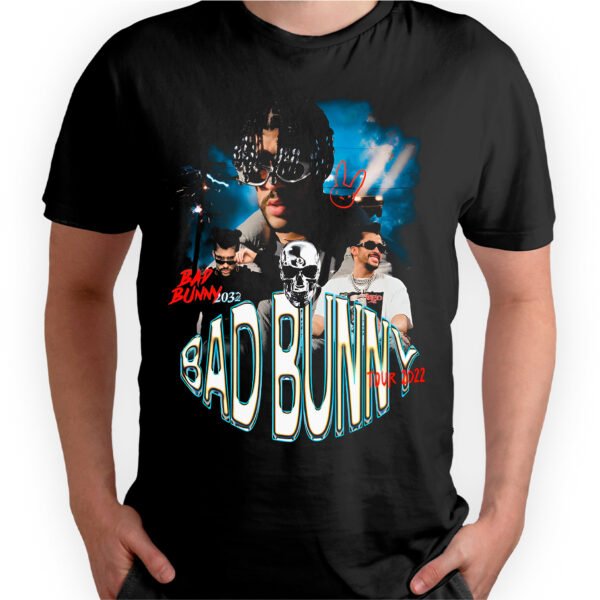 Mesa de trabajo 11-100 Playera Negra Hombre Bad Bunny Casual Urbano