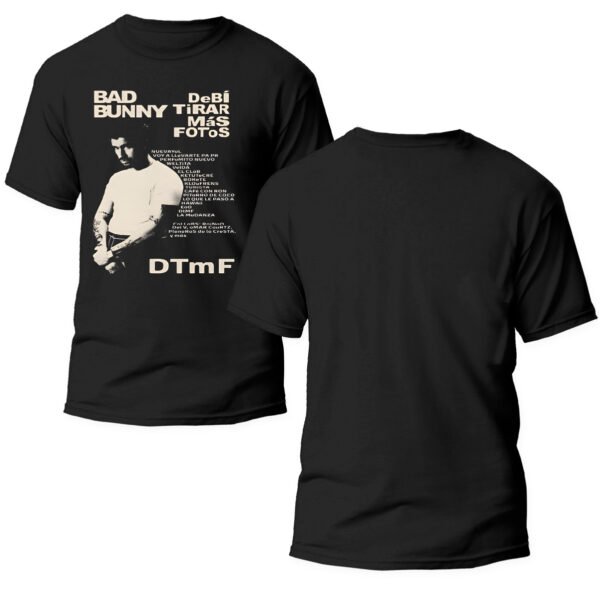 Mesa de trabajo 13-100 Playera Negra Hombre Bad Bunny DTMF Casual Urbano