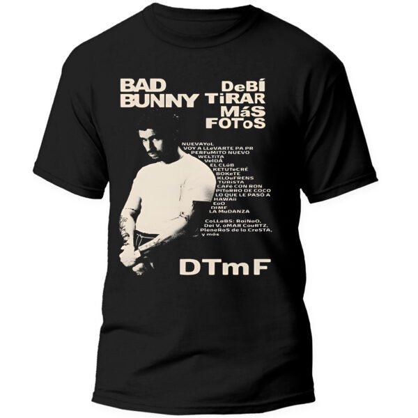 Mesa de trabajo 14-100 Playera Negra Hombre Bad Bunny DTMF Casual Urbano