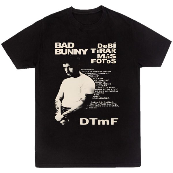 Mesa de trabajo 16-100 Playera Negra Hombre Bad Bunny DTMF Casual Urbano
