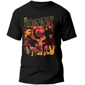Mesa de trabajo 2-100 Playera Negra Hombre Bad Bunny Casual Urbano