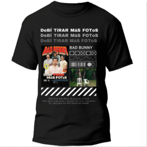 Mesa de trabajo 2 Playera Negra Hombre Bad Bunny DTMF Casual Urbano