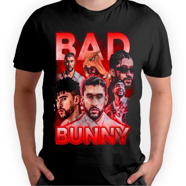 Mesa de trabajo 23-100 Playera Negra Hombre Bad Bunny Casual Urbano