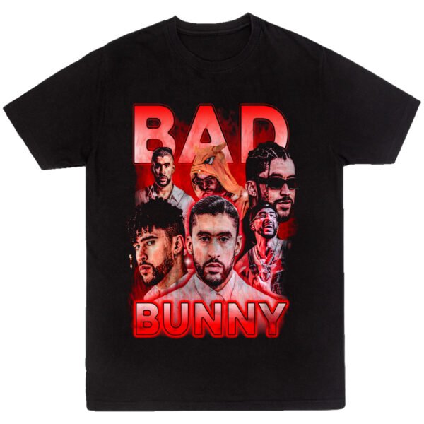Mesa de trabajo 24-100 Playera Negra Hombre Bad Bunny Casual Urbano