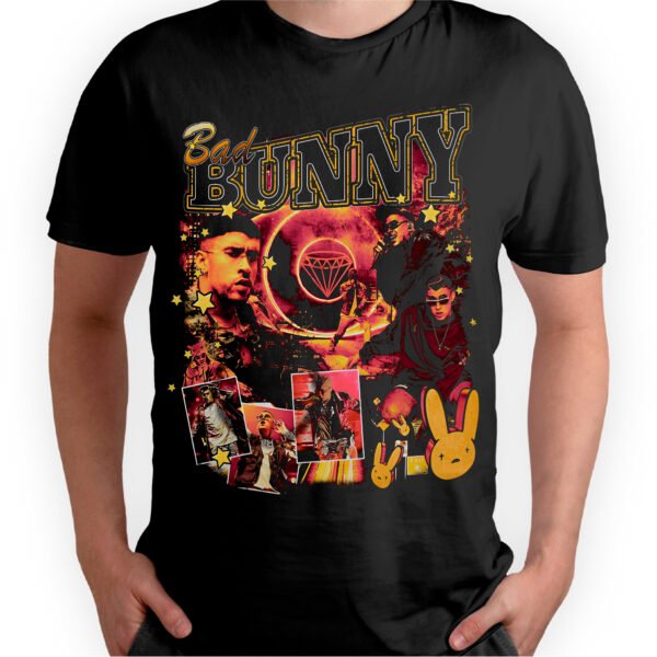 Mesa de trabajo 3-100 Playera Negra Hombre Bad Bunny Casual Urbano