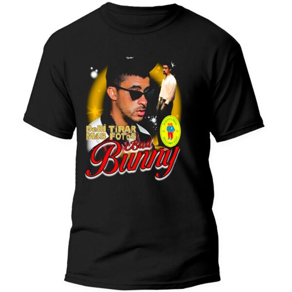 Mesa de trabajo 38-100 Playera Negra Hombre Bad Bunny DTMF Casual Urbano