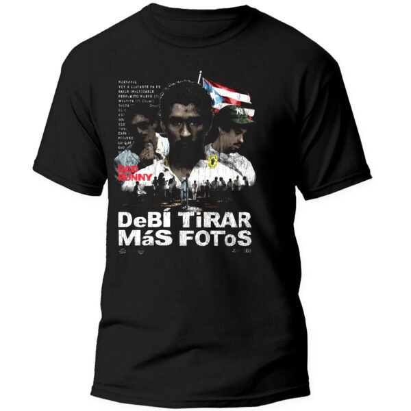Mesa de trabajo 38-100 Playera Negra Hombre Bad Bunny DTMF Casual Urbano