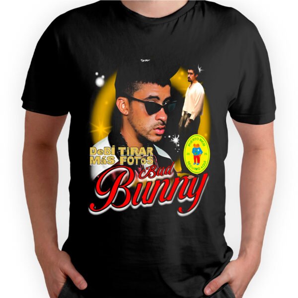 Mesa de trabajo 39-100 Playera Negra Hombre Bad Bunny DTMF Casual Urbano