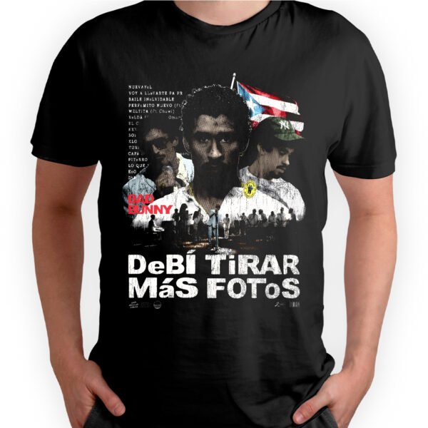 Mesa de trabajo 39-100 Playera Negra Hombre Bad Bunny DTMF Casual Urbano