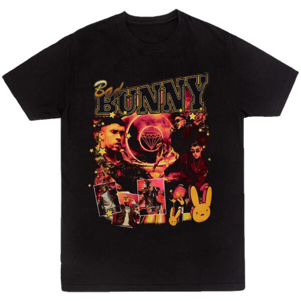 Mesa de trabajo 4-100 Playera Negra Hombre Bad Bunny Casual Urbano