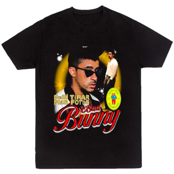 Mesa de trabajo 40-100 Playera Negra Hombre Bad Bunny DTMF Casual Urbano