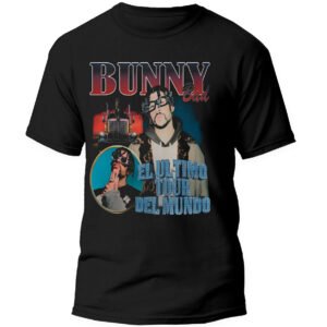 Mesa de trabajo 6-100 Playera Negra Hombre Bad Bunny Casual Urbano