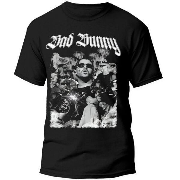 Mesa de trabajo 6-100 Playera Negra Hombre Bad Bunny Casual Urbano