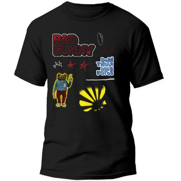 Mesa de trabajo 6-100 Playera Negra Hombre Bad Bunny DTMF Casual Urbano