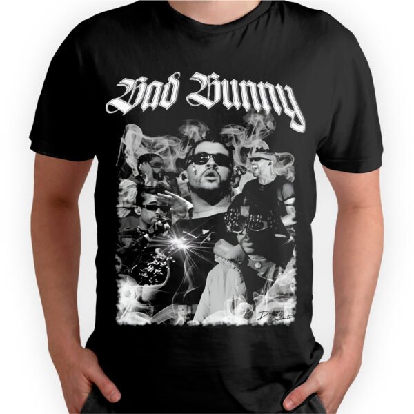 Mesa de trabajo 7-100 Playera Negra Hombre Bad Bunny Casual Urbano