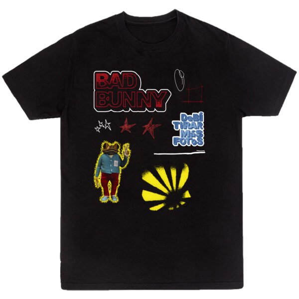 Mesa de trabajo 8-100 Playera Negra Hombre Bad Bunny DTMF Casual Urbano