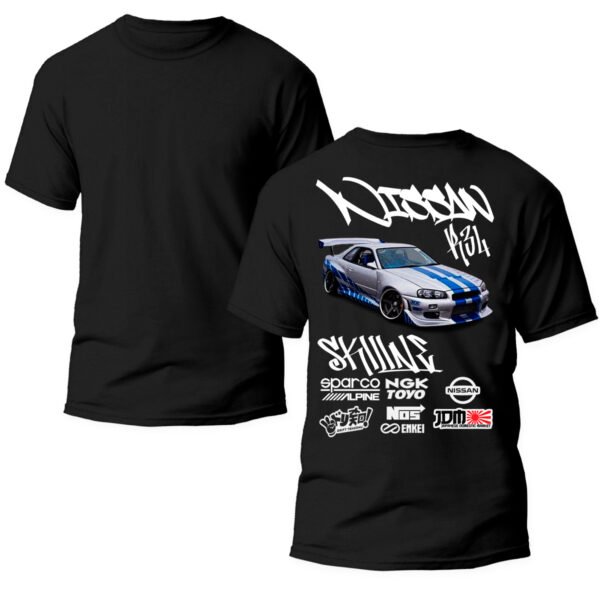 Playera Autos Negra Hombre Nissan Skyline GT-R R34 Casual Urbano