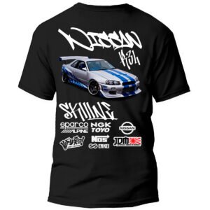 Playera Autos Negra Hombre Nissan Skyline GT-R R34 Casual Urbano