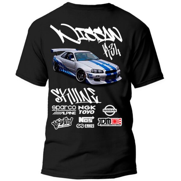 Playera Autos Negra Hombre Nissan Skyline GT-R R34 Casual Urbano