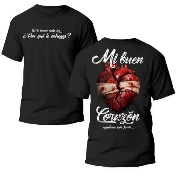 "Mi Buen Corazón" Playera Sonidera 100% Algodón color Negro