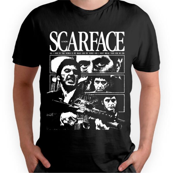 Mesa de trabajo 3-100 Playera Negra Hombre Scarface Casual Urbano