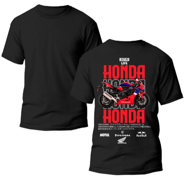 honda1 doble Playera Motos Negra Hombre Honda Casual Urbano