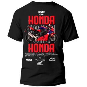 honda1 frontal Playera Motos Negra Hombre Honda Casual Urbano