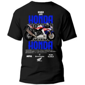 honda2 frontal Playera Motos Negra Hombre Honda Casual Urbano