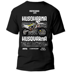 husquarna frontal Playera Motos Negra Hombre Husquarna Casual Urbano