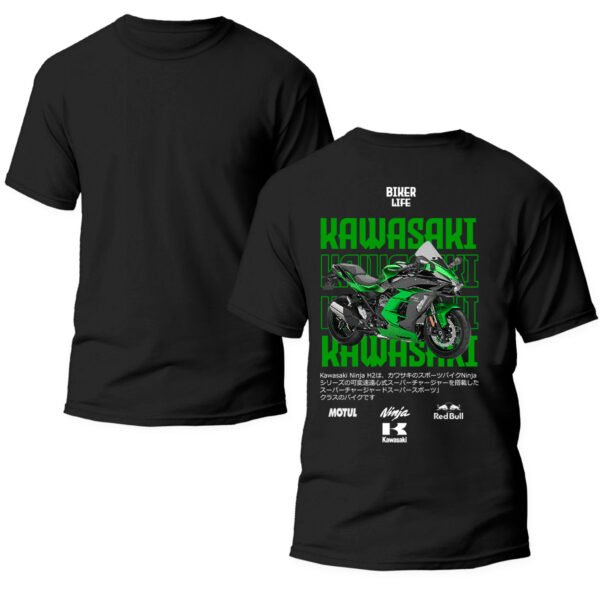 kawasaki doble Playera Motos Negra Hombre Kawasaki Casual Urbano