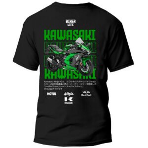 kawasaki frontal Playera Motos Negra Hombre Kawasaki Casual Urbano