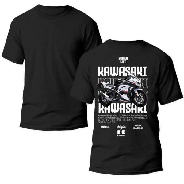 kawasaki1 doble Playera Motos Negra Hombre Kawasaki Casual Urbano