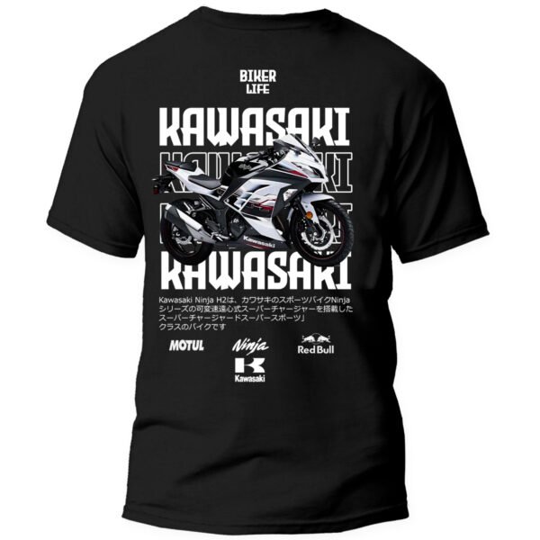 kawasaki1 frontal Playera Motos Negra Hombre Kawasaki Casual Urbano