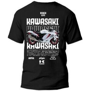 kawasaki2 frontal Playera Motos Negra Hombre Kawasaki Casual Urbano