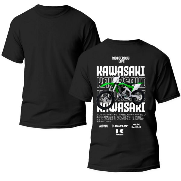 kawasaki3 doble Playera Motos Negra Hombre Kawasaki Casual Urbano
