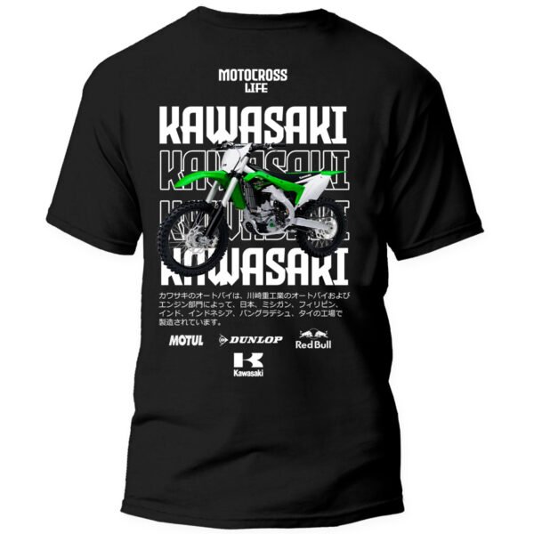kawasaki3 frontal Playera Motos Negra Hombre Kawasaki Casual Urbano