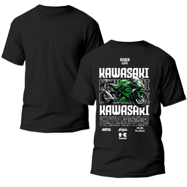 kawasaki4 doble Playera Motos Negra Hombre Kawasaki Casual Urbano