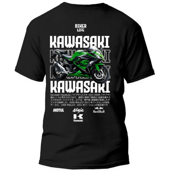 kawasaki4 frontal Playera Motos Negra Hombre Kawasaki Casual Urbano