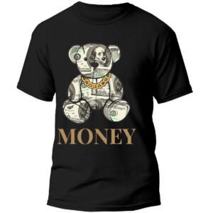oso frontal Playera Negra Hombre Money Casual Urbano