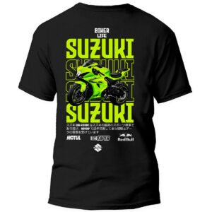susuki frontal Playera Motos Negra Hombre Suzuki Casual Urbano