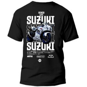susuki1 frontal Playera Motos Negra Hombre Suzuki Casual Urbano