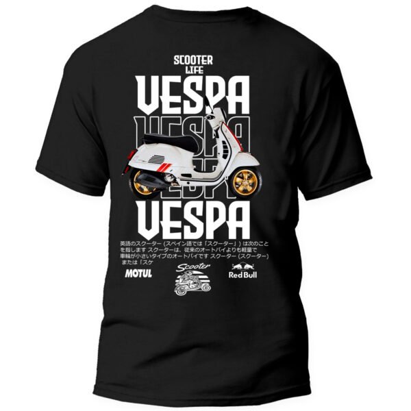 vespa frontal Playera Motos Negra Hombre Vespa Casual Urbano